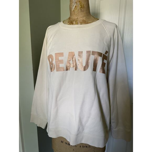 J. Crew Beaute Rose Gold Graphic Sweatshirt Size 2 XL Off White Pink - Picture 6 of 15